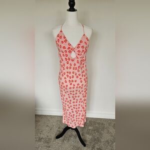 Bershka pink red floral dress
